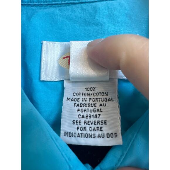 Talbots Size Medium Robbin's Egg Blue Collar Button Down Dress Casual Blouse - Picture 3 of 6
